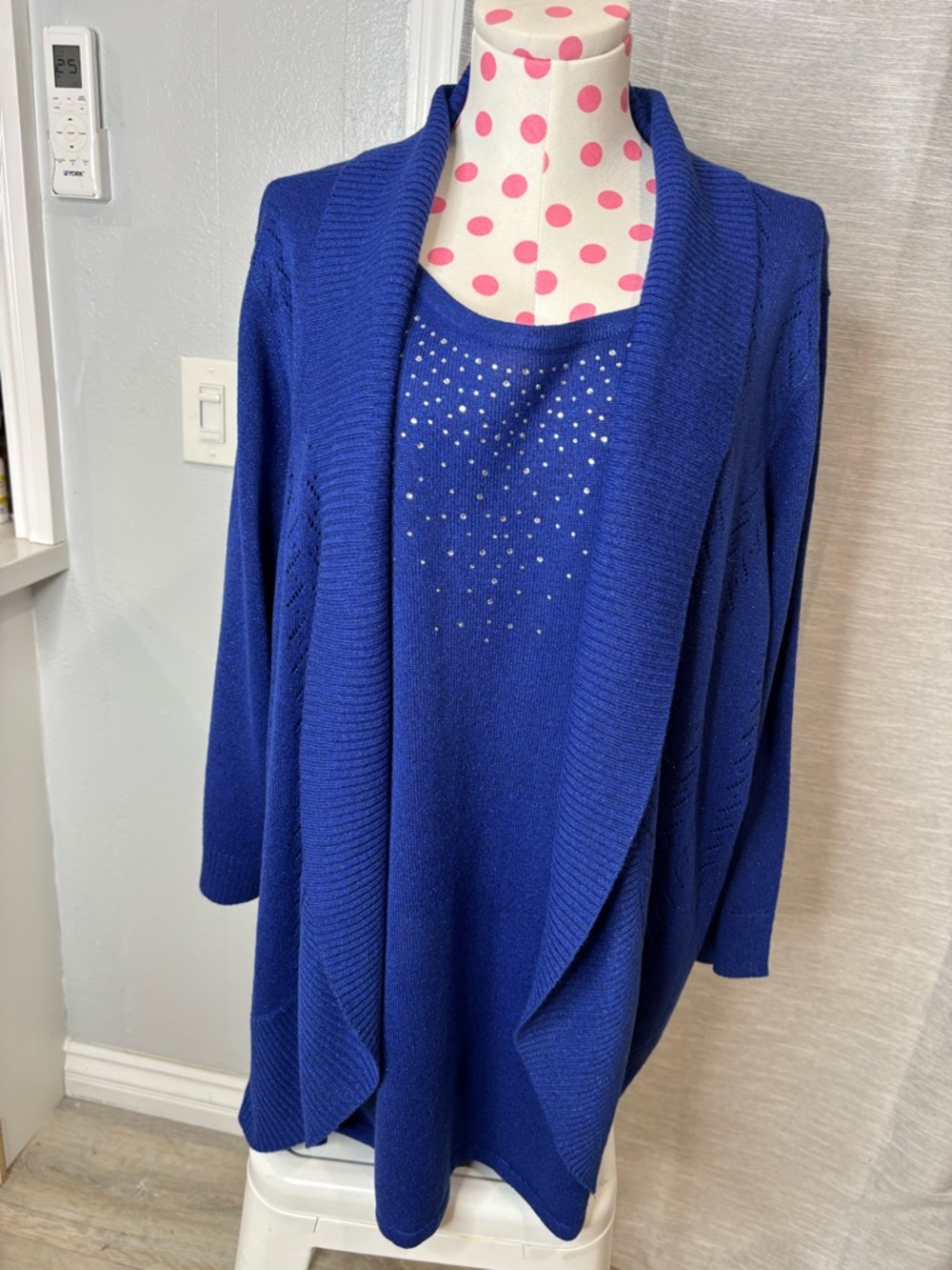 Laura Scott Royal Blue Open-Front Cardigan with Embellished Knit Top
